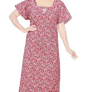 STYLACLUE Women's Pure Cotton Square Neck Printed Square Neck Nighty for Women's 3XL - Red