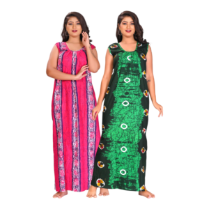 Fabimi Women's Sleeveless XL Size Cotton Nighty Combo Pack of 2 - Multi Colors for a Stylish