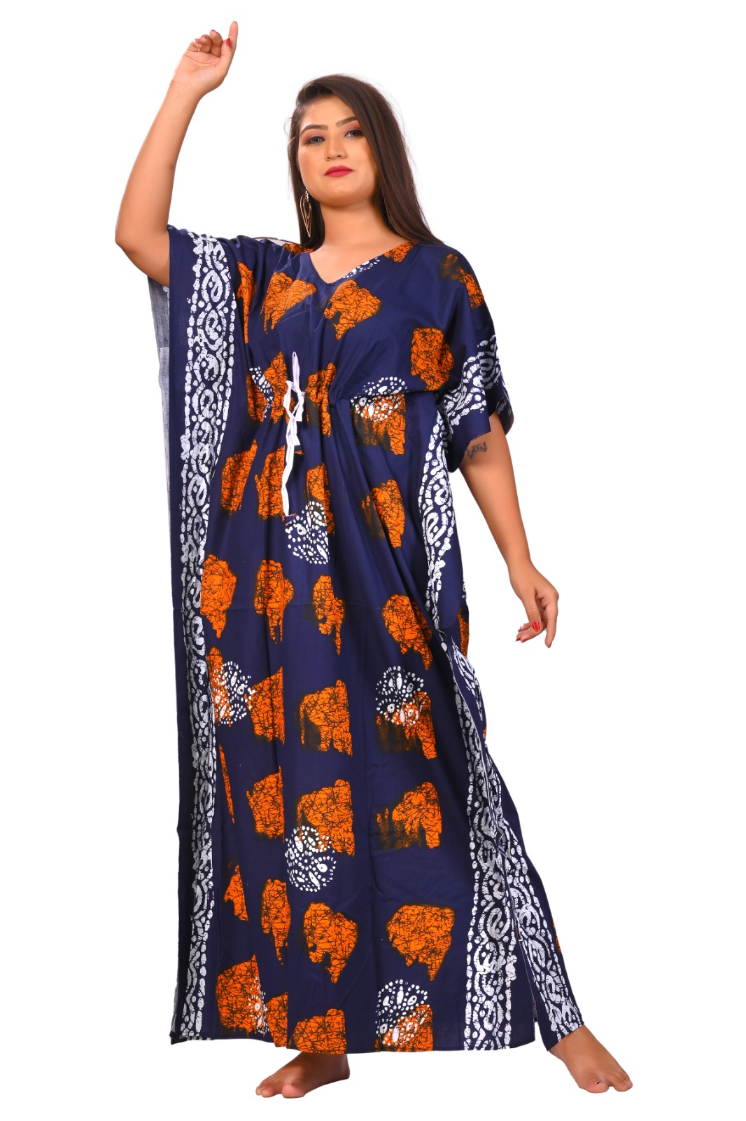 Fabimi Women's Cotton Kaftan Nighty in L Size - Elegant and Comfortable Sleepwear 2 Fabimi Women's Cotton Kaftan Nighty in L Size - Elegant and Comfortable Sleepwear - Image 2